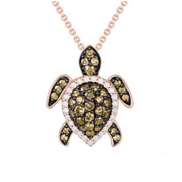 14k Chocolate Brown Diamonds Turtle Necklace - Picture 1 of 6